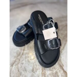 Christian Di Riccio Italian Black Leather Double Buckle Sandal Size W/10 M/8 NEW